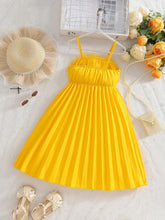 Young Girls' Fashion Solid Color 3D Floral Decor Camisole Elastic Waist A-Line Pleated Dress